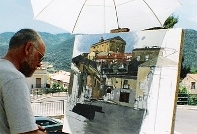 Frederick Ortner painting in Accettura, province of Matera, Southern region of Basilicata, Italy